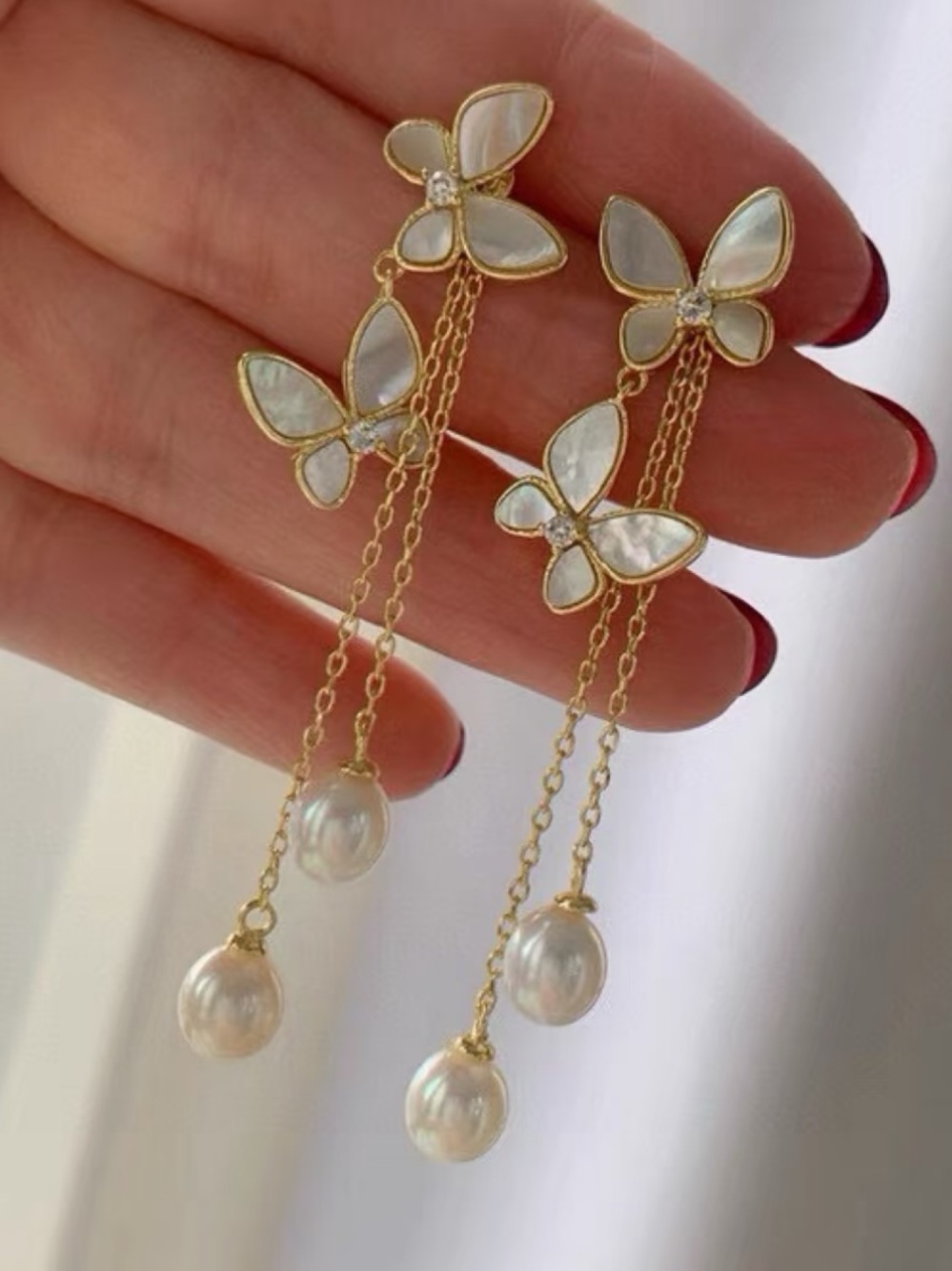 Genuine Pearl Drop Earrings - White Mother-of-Pearl